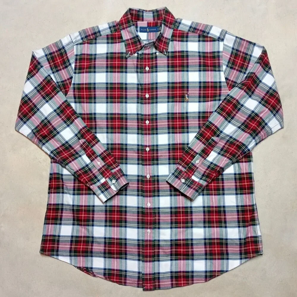 Polo Ralph Lauren Mens XLT Long Sleeve Button Up Red Tartan Plaid Casual Preppy